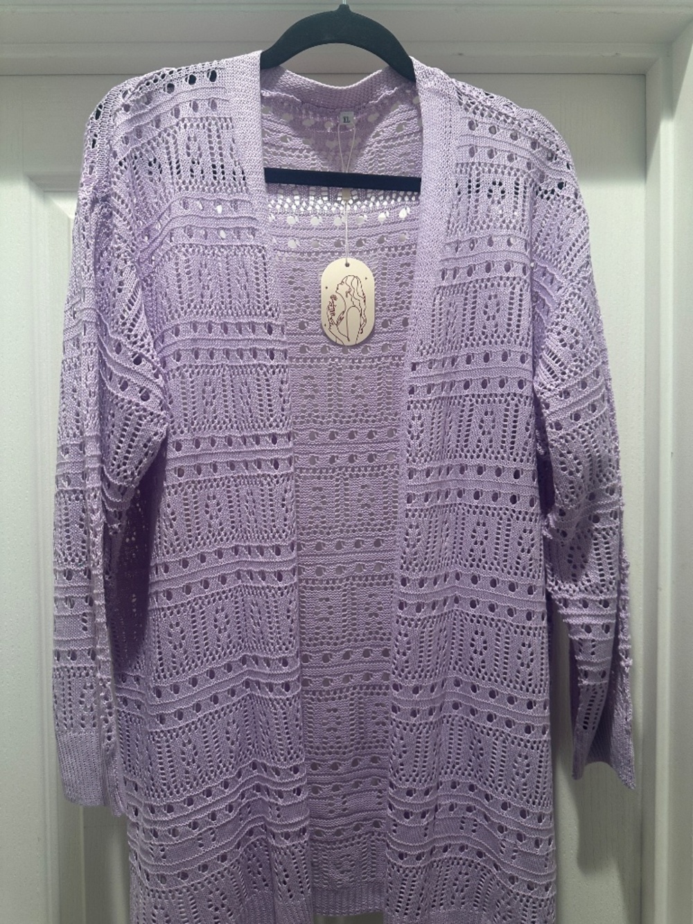 Crochet Cardigan Boho Coverup Lightweight Open Front Lavender